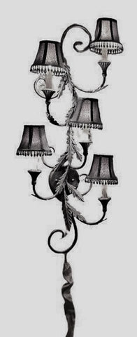 VINTAGE EUROPEAN STYLE WALL SCONCE FIXTURE CHANDELIER 5 BLACK BELL SHADES LAMP WALL PLUG LAMP 5 SHADE LIGHTING FIXTURE - PLUGIN CHANDELIER