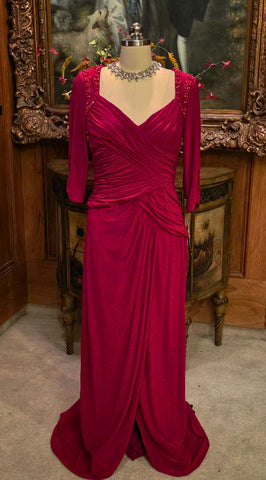 NEW - ADRIANNA PAPELL COLLECTION RUCHED EVENING GOWN IN DEEP SCARLET - NEVER WORN