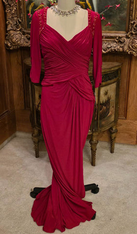 NEW - ADRIANNA PAPELL COLLECTION RUCHED EVENING GOWN IN DEEP SCARLET - NEVER WORN