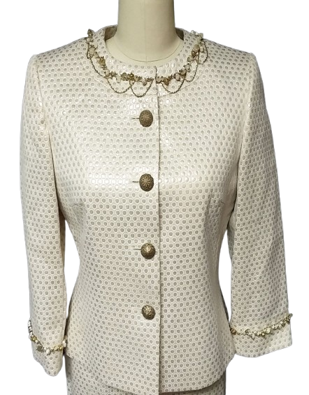 GORGEOUS TAHARI ARTHUR S LAVINE LUXE IVORY & METALLIC GOLD EVENING SUI –  Vintage Clothing & Fashions