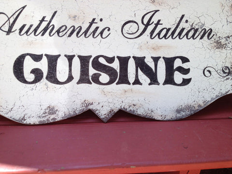 VINTAGE-LOOK LARGE DISTRESSED "AUTHENTIC ITALIAN CUISINE" WALL SIGN DECOR FOR KITCHEN - (1 WALL SIGN)