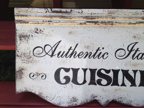 VINTAGE-LOOK LARGE DISTRESSED "AUTHENTIC ITALIAN CUISINE" WALL SIGN DECOR FOR KITCHEN - (1 WALL SIGN)