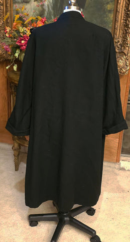 VINTAGE ABE REINIS ORIGINALS BLACK EVENING COAT WITH  WOOL CREPE & SATIN DECORATION