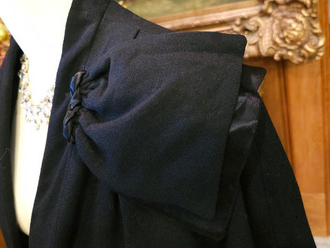 VINTAGE ABE REINIS ORIGINALS BLACK EVENING COAT WITH  WOOL CREPE & SATIN DECORATION