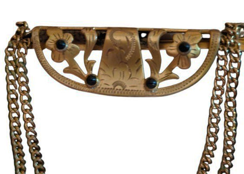 GRACELINE VINTAGE 1940s BLACK FAILLE EVENING BAG WITH ORNATE GOLD ART DECO FLORAL FRAME & BEADED DETAIL