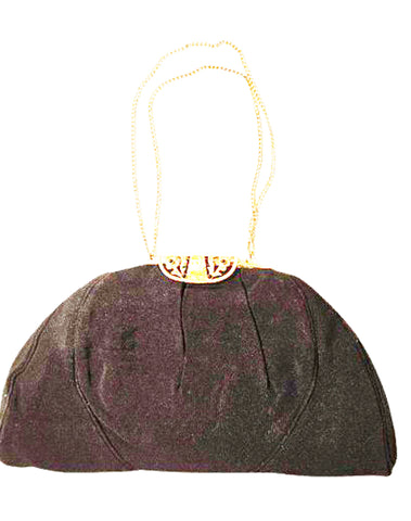 GRACELINE VINTAGE 1940s BLACK FAILLE EVENING BAG WITH ORNATE GOLD ART DECO FLORAL FRAME & BEADED DETAIL