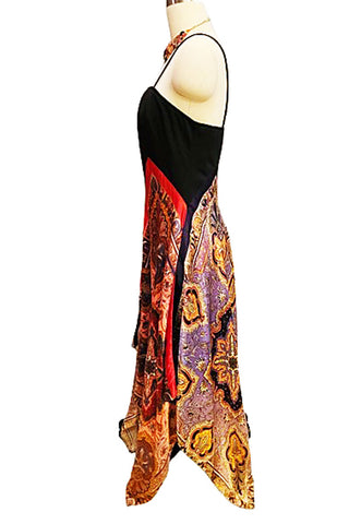 VINTAGE 1960s / 1970s PAISLEY SATIN HANDKERCHIEF DRESS IN GORGEOUS COLORS