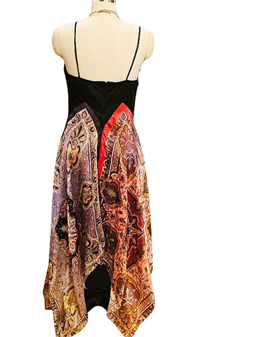 VINTAGE 1960s / 1970s PAISLEY SATIN HANDKERCHIEF DRESS IN GORGEOUS COLORS
