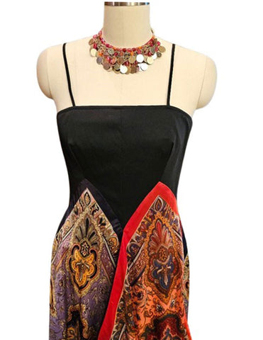 VINTAGE 1960s / 1970s PAISLEY SATIN HANDKERCHIEF DRESS IN GORGEOUS COLORS