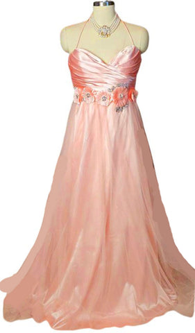 NEW OLD STOCK - GLAMOROUS BLONDIE NITES SATIN SEQUIN ARTIFICIAL FLOWERS PLEATED EVENING GOWN