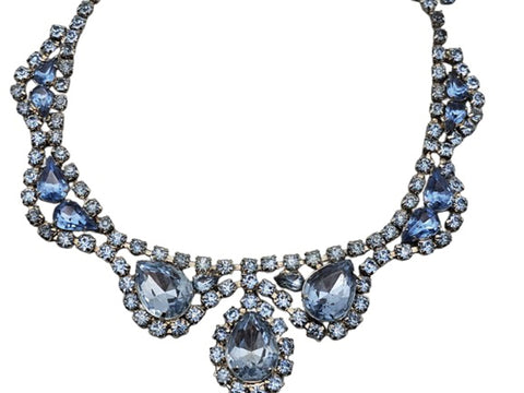 VINTAGE 1960s / 1970s BLUE PEAR-SHAPE RHINESTONES SWAG NECKLACE AND EARRINGS SET