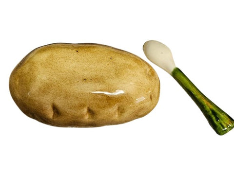 VINTAGE BAKED POTATO SOUR CREAM HOLDER WITH A CHIVE SPOON SALSA HOLDER CHEESSE HOLDER - (2 PIECE SET)