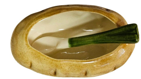 VINTAGE BAKED POTATO SOUR CREAM HOLDER WITH A CHIVE SPOON SALSA HOLDER CHEESSE HOLDER - (2 PIECE SET)