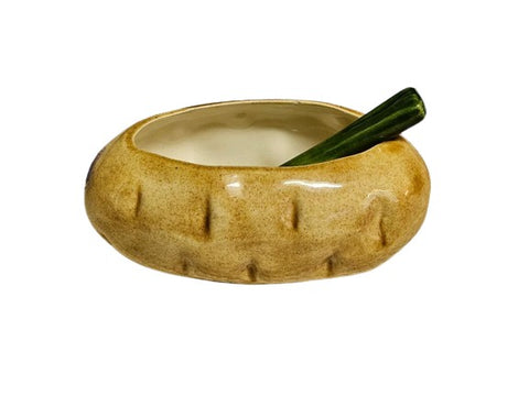 VINTAGE BAKED POTATO SOUR CREAM HOLDER WITH A CHIVE SPOON SALSA HOLDER CHEESSE HOLDER - (2 PIECE SET)