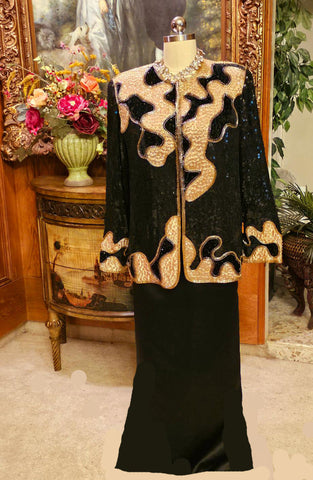 VINTAGE JUDITH ANN CREATIONS SPARKLING SILK BEADED SEQUIN JACKET AND MATCHING SHELL PERFECT FOR A CRUISE, HOLIDAYS, CHRISTMAS NEW YEARS EVE, FORMAL AFFAIR AND  HOLIDAYS