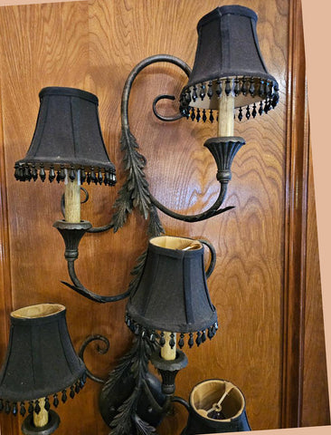 VINTAGE EUROPEAN STYLE WALL SCONCE FIXTURE CHANDELIER 5 BLACK BELL SHADES LAMP WALL PLUG LAMP 5 SHADE LIGHTING FIXTURE - PLUGIN CHANDELIER