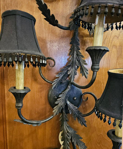 VINTAGE EUROPEAN STYLE WALL SCONCE FIXTURE CHANDELIER 5 BLACK BELL SHADES LAMP WALL PLUG LAMP 5 SHADE LIGHTING FIXTURE - PLUGIN CHANDELIER