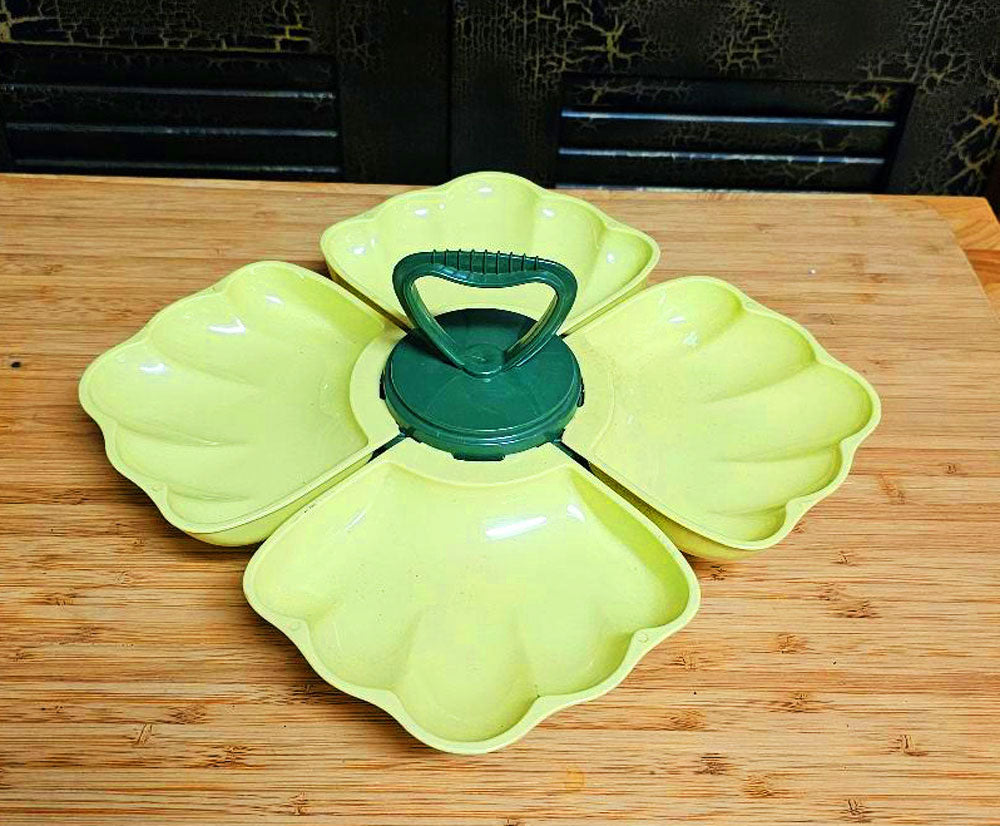 VINTAGE 70S CHARTRUSE LIME AND AVOCADO 5 PIECE LAZY SUSAN RELISH CONDIMENT HOLDER - (5-PIECE SET)