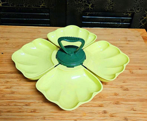 VINTAGE 70S CHARTRUSE LIME AND AVOCADO 5 PIECE LAZY SUSAN RELISH CONDIMENT HOLDER - (5-PIECE SET)