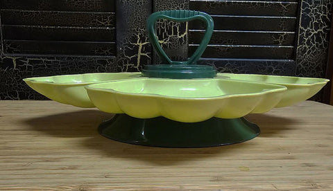 VINTAGE 70S CHARTRUSE LIME AND AVOCADO 5 PIECE LAZY SUSAN RELISH CONDIMENT HOLDER - (5-PIECE SET)