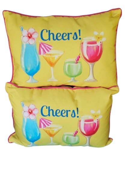 SUMMERY "CHEERS" COCKTAIL PILLOWS IN BEAUTIFUL COLORS (2) - NEARLY NEW!