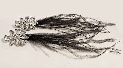 NEW NEVER WORN CHICO'S SPARKLING RHINESTONE AND BLACK FEATHER DANGLING EARRINGS