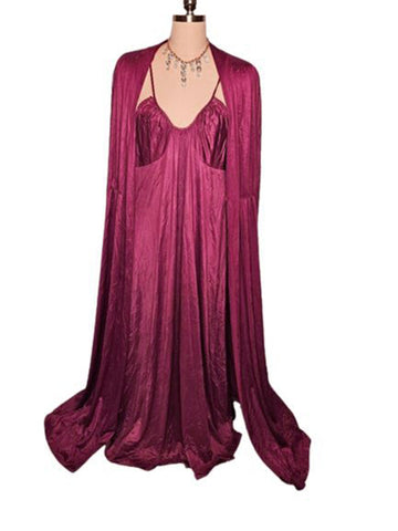 VINTAGE CRANBERRY LACE PEIGNOIR AND NIGHTGOWN SET - SIZE LARGE