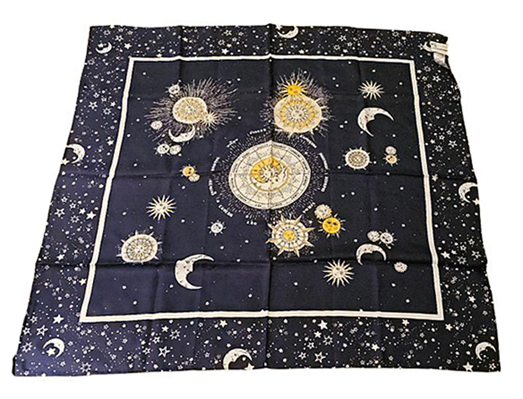 NEW WITH TAGS CHICO'S 100% SILK NAVY, WHITE & GOLD ZODIAC SCARF SUN MOON & STARS