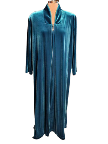 NEW DIAMOND TEA LUXURIOUS ZIP UP FRONT VELOUR ROBE IN CARIBBEAN TEAL - SIZE EXTRA LARGE XL