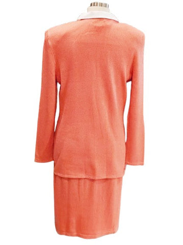 VINTAGE DON SAYERS WELLMORE KNIT SUIT JACKET SKIRT METAL BUTTONS IN CORAL REEF - DESIGNER '80s / '90s