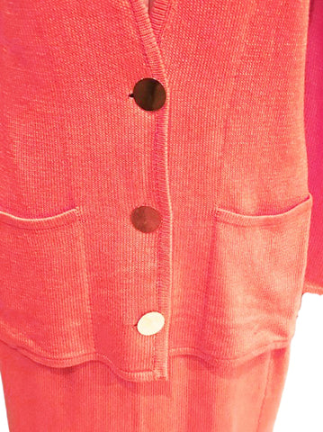 VINTAGE DON SAYERS WELLMORE KNIT SUIT JACKET SKIRT METAL BUTTONS IN CORAL REEF - DESIGNER '80s / '90s