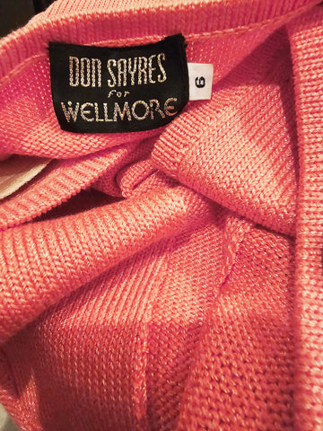 VINTAGE DON SAYERS WELLMORE KNIT SUIT JACKET SKIRT METAL BUTTONS IN CORAL REEF - DESIGNER '80s / '90s