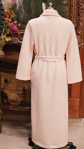 GORGEOUS DIAMOND TEA LUXURIOUS RIBBED FLORAL WRAP-STYLE ROBE IN TEA ROSE - SIZE MEDIUM