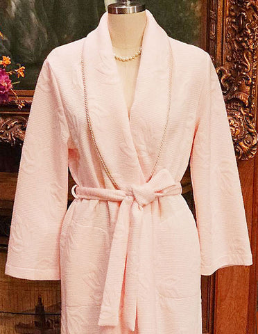 GORGEOUS DIAMOND TEA LUXURIOUS RIBBED FLORAL WRAP-STYLE ROBE IN TEA ROSE - SIZE MEDIUM