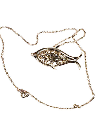VINTAGE 1970s EISENBERG FAUX PEARL & RHINESTONE FISH PENDANT WITH CHAIN