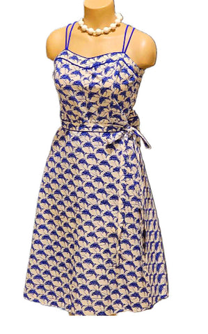 VINTAGE ELIZABETH STEWART BLUE FISH BOY CUT SUIT SWIMSUIT ROMPER PLAYSUIT WITH WRAP SKIRT