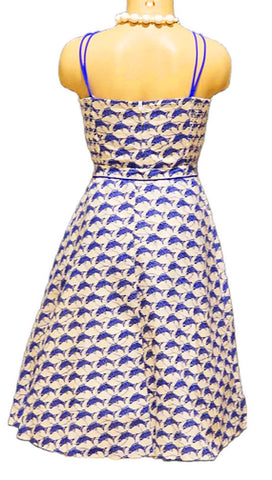 VINTAGE ELIZABETH STEWART BLUE FISH BOY CUT SUIT SWIMSUIT ROMPER PLAYSUIT WITH WRAP SKIRT