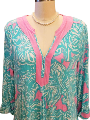 ELLEN TRACY PREOWNED SPANDEX/RAYON SEA GREEN, PINK, WHITE - LARGE