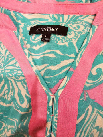 ELLEN TRACY PREOWNED SPANDEX/RAYON SEA GREEN, PINK, WHITE - LARGE