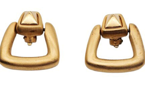VINTAGE DESIGNER GIVENCHY GOLD TONE DOOR KNOCKER CLIP ON EARRINGS  DESIGNER EARRINGS