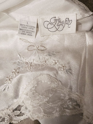 SOLD - VINTAGE GO SOFTLY BRIDAL LIQUID SATIN PANTIES WITH PEARLS EMBROIDERY AND LACE - SIZE LARGE