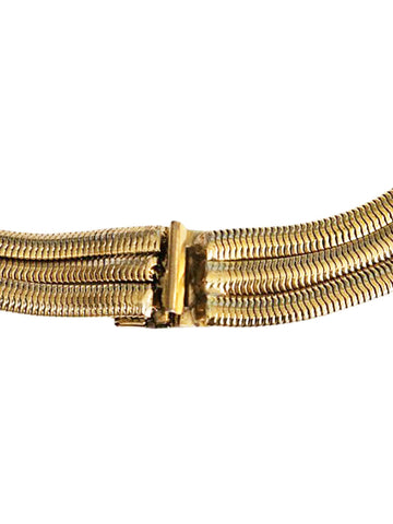 VINTAGE HUGE MULTI-FACETED RHINESTONE GOLD TONE METAL OMEGA 3-CHAIN NECKLACE