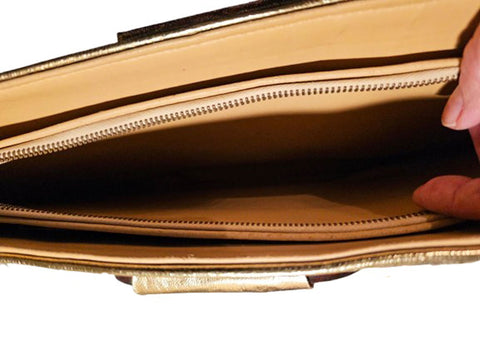 VINTAGE 1960s RJ FLORIDA USA GOLD PURSE WITH LARGE TORTOISE COLORED HANDLES