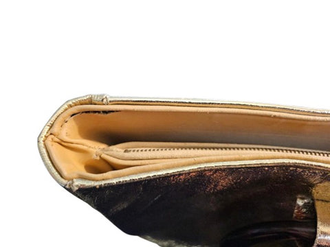VINTAGE 1960s RJ FLORIDA USA GOLD PURSE WITH LARGE TORTOISE COLORED HANDLES
