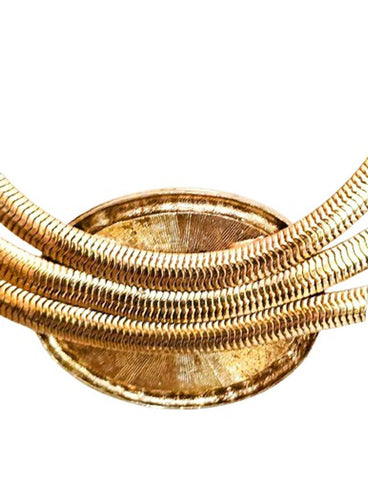 VINTAGE HUGE MULTI-FACETED RHINESTONE GOLD TONE METAL OMEGA 3-CHAIN NECKLACE