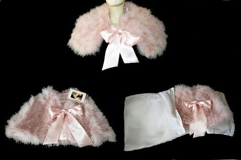 GORGEOUS MARABOU & SATIN STOLE OR BED JACKET IN TICKLE ME PINK PLUS A BONUS OF A LACE-TRIMMED DUST COVER STORAGE BAG - WOULD MAKE A WONDERFUL GIFT