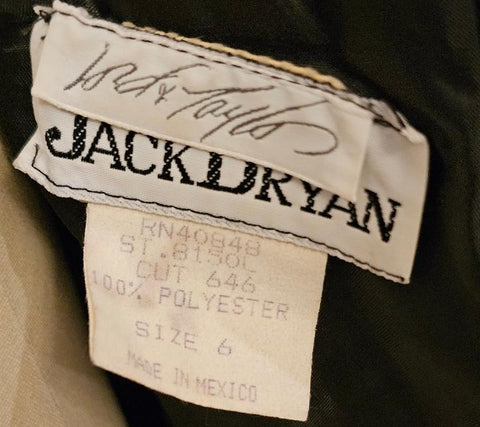 VINTAGE JACK BRYAN LORD & TAYLOR '80s-'90s BLACK EVENING GOWN FABRIC ROSE SLEEVES VERY BEAUTIFUL & DRAMATIC