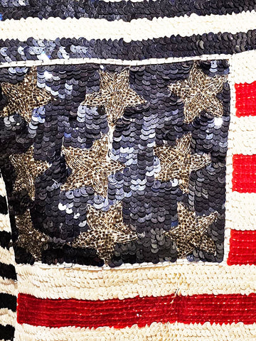 VINTAGE SEQUIN JEAN FOR JOSEPH LE BON RED WHITE AND BLUE TOP SILK LINING