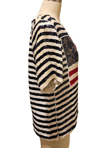 VINTAGE SEQUIN JEAN FOR JOSEPH LE BON RED WHITE AND BLUE TOP SILK LINING