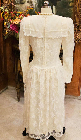 VINTAGE GUNNE SAX JESSICA MCCLINTOCK LACE APPLIQUE SATIN AND ORGANZA DRESS W HUGE COLLAR VINTAGE LACE DRESS WEDDING DRESS GUNNE SAX DRESS